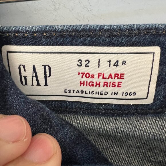 GAP 70s Flare High Rise Jeans Dark Wash Size 32 | 14R Retro Vintage - Picture 4 of 7